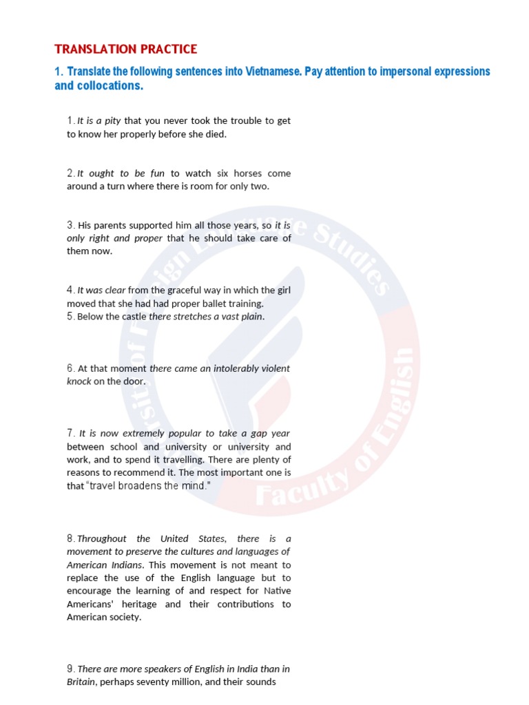 English-Vietnamese Translation Exercises | PDF | English Language | Vietnam
