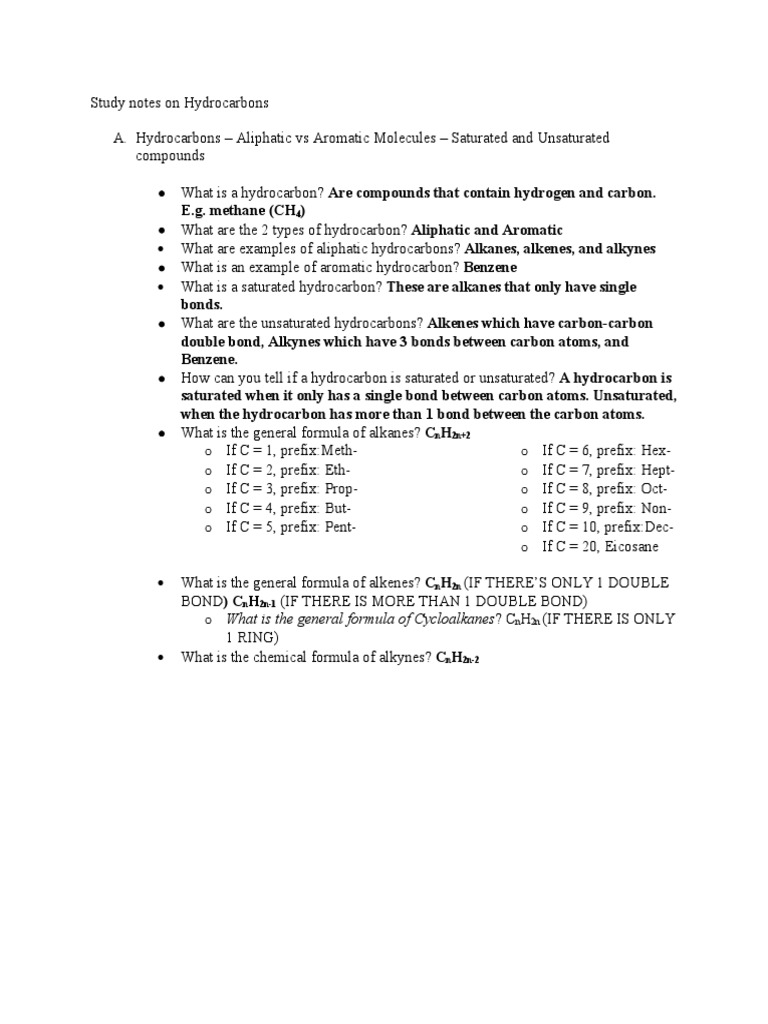 Study Notes On Hydrocarbons | PDF | Science & Mathematics