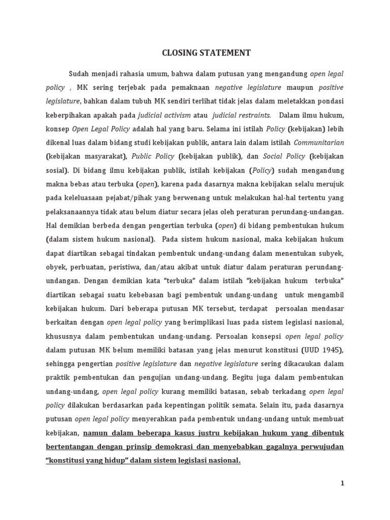 Arti dan Contoh Closing Statement | PDF