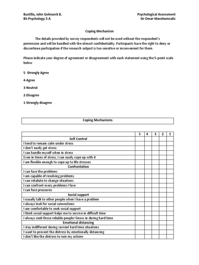 Assessing Common Coping Mechanisms: Self-Control, Confrontation, Social ...