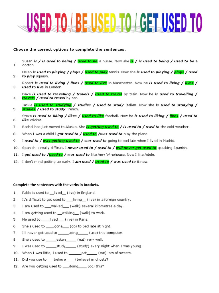 GRAMMAR 2 - Used-To-Be-Used-To-Get-Used-To | PDF | Language Arts ...