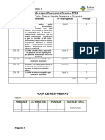 Tabla de Especificaciones Prueba Número 12