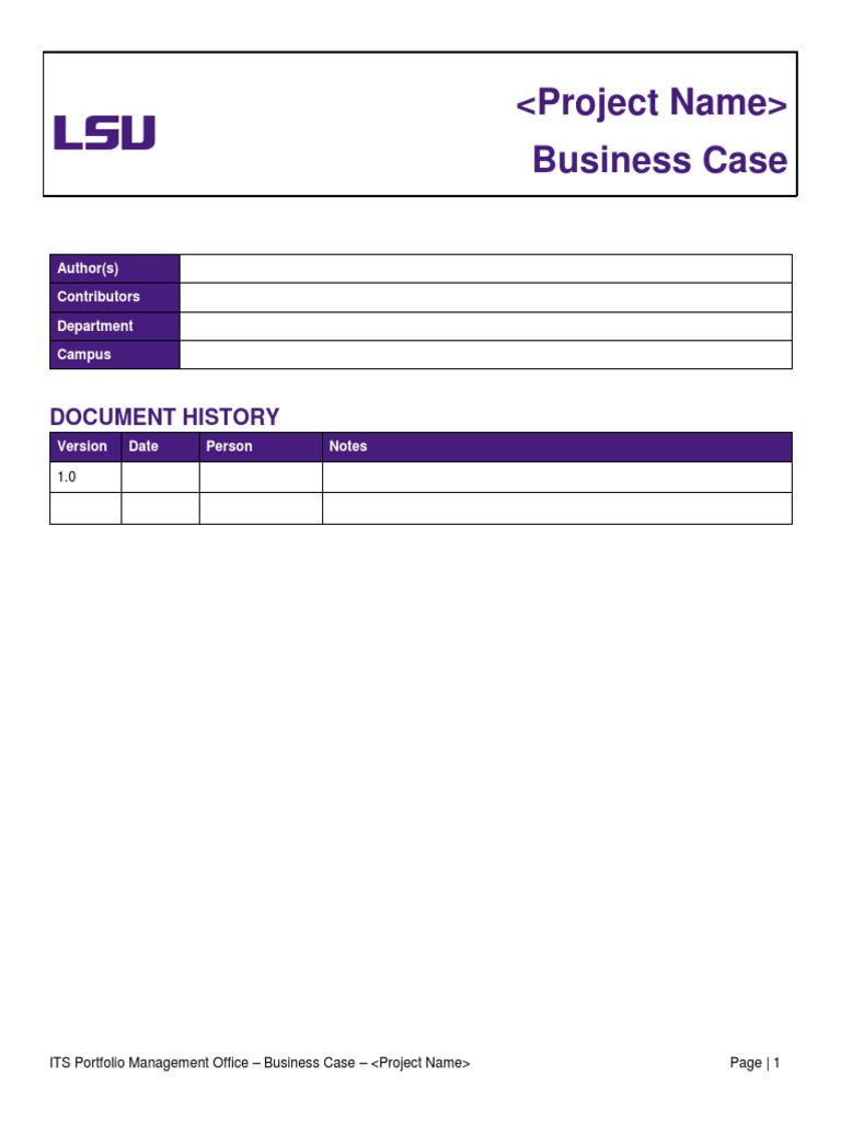 Business Case: Document History | PDF | Employment | Strategic Planning