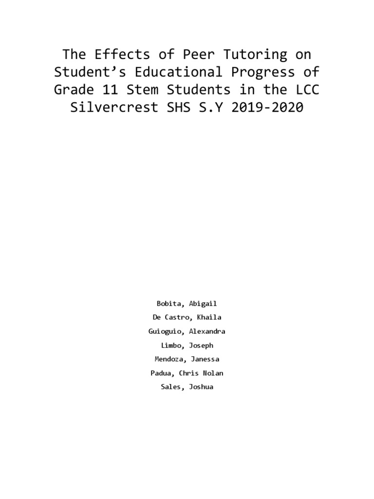 The Effects of Peer Tutoring On Students Educational Progress of Grade
