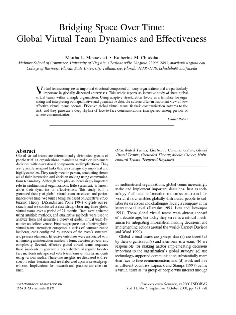 Global Virtual Team Dynamics Study | PDF | Data Analysis | Communication