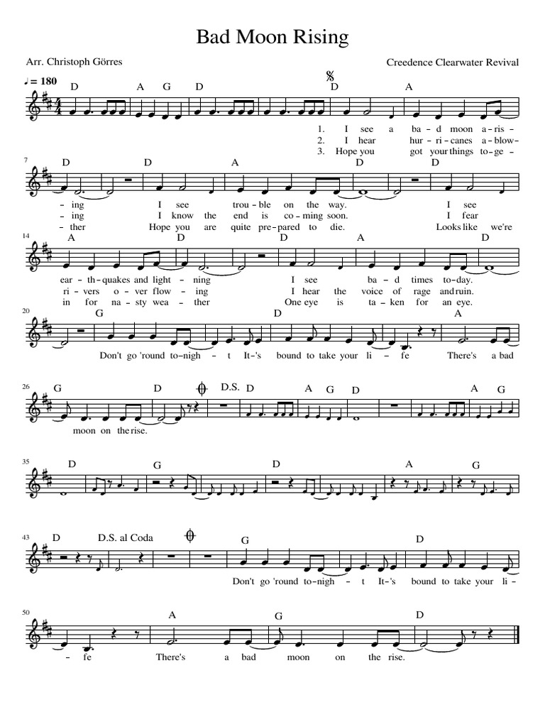 Bad Moon Rising Sheet Music PDF | PDF