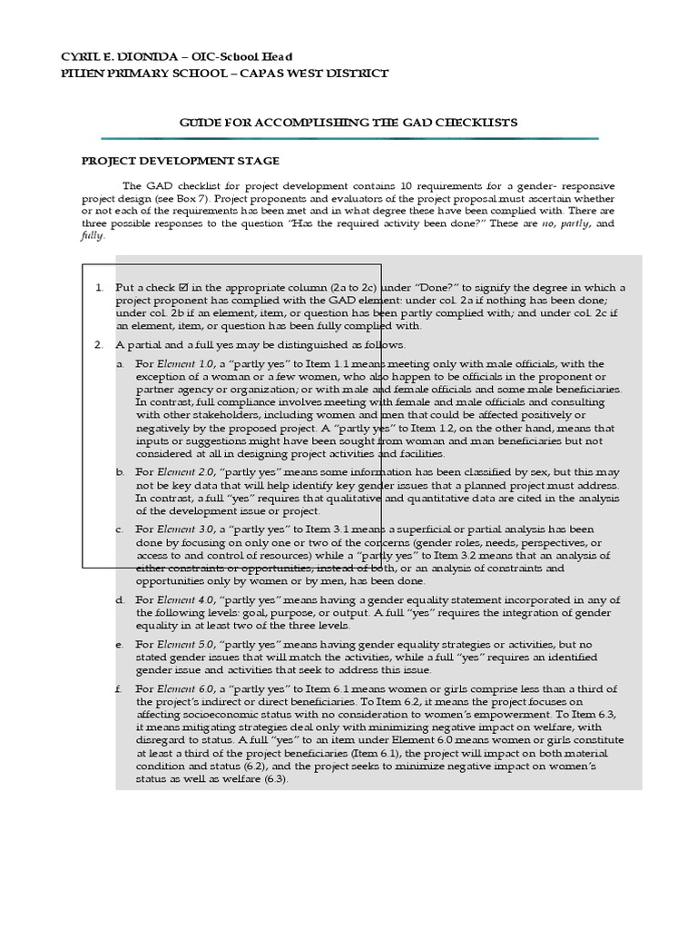 PILIEN FINAL HGDG Checklists JULY2021 Project Development Stage ...
