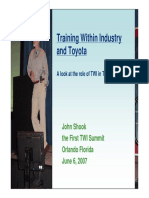 Training Within Industry and Toyota: John Shook The First TWI Summit Orlando Florida June 6, 2007
