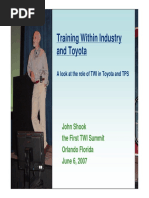 Training Within Industry and Toyota: John Shook The First TWI Summit Orlando Florida June 6, 2007