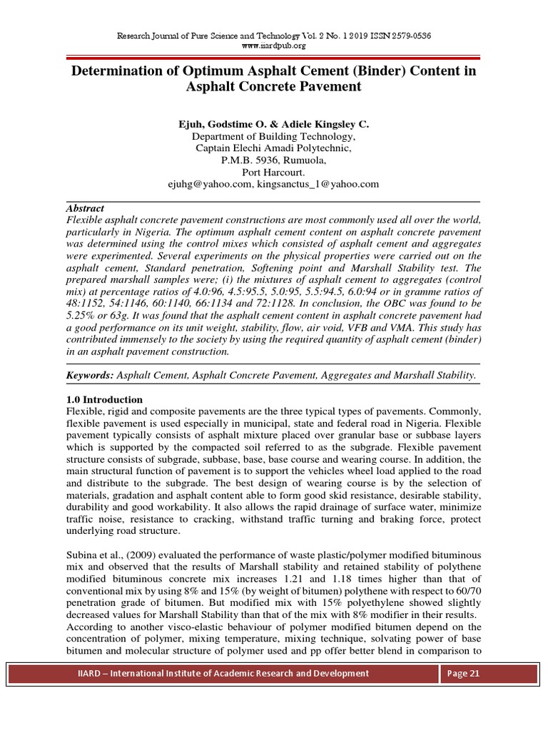 Optimum Asphalt Binder Content Study | PDF | Concrete | Road Surface