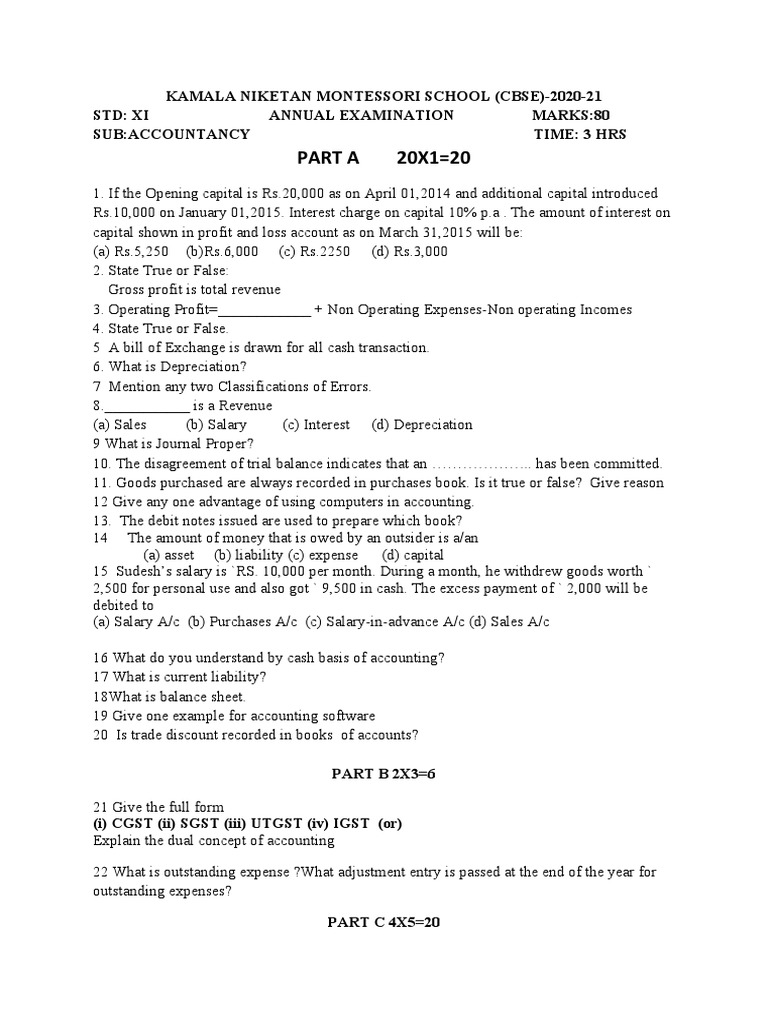 Class 11 Accountancy Exam Paper | PDF | Debits And Credits | Bad Debt