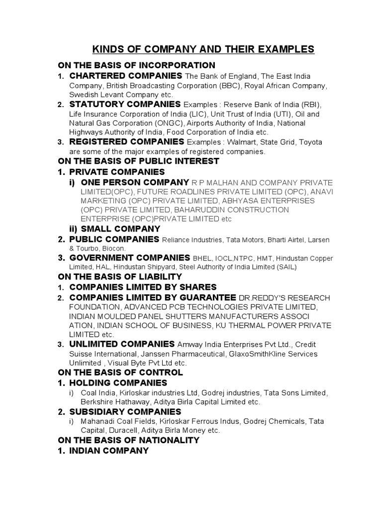 Types Of Companies Explained With Examples – TUZZF