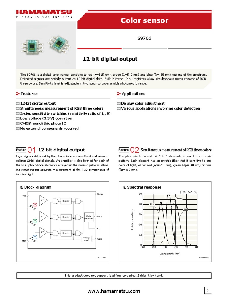 Color Sensor: 12-Bit Digital Output | PDF | Rgb Color Model | Color