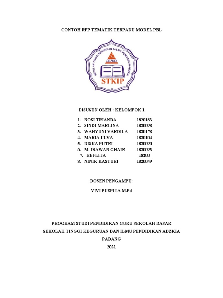 Contoh RPP Tematik Terpadu Model PBL | PDF
