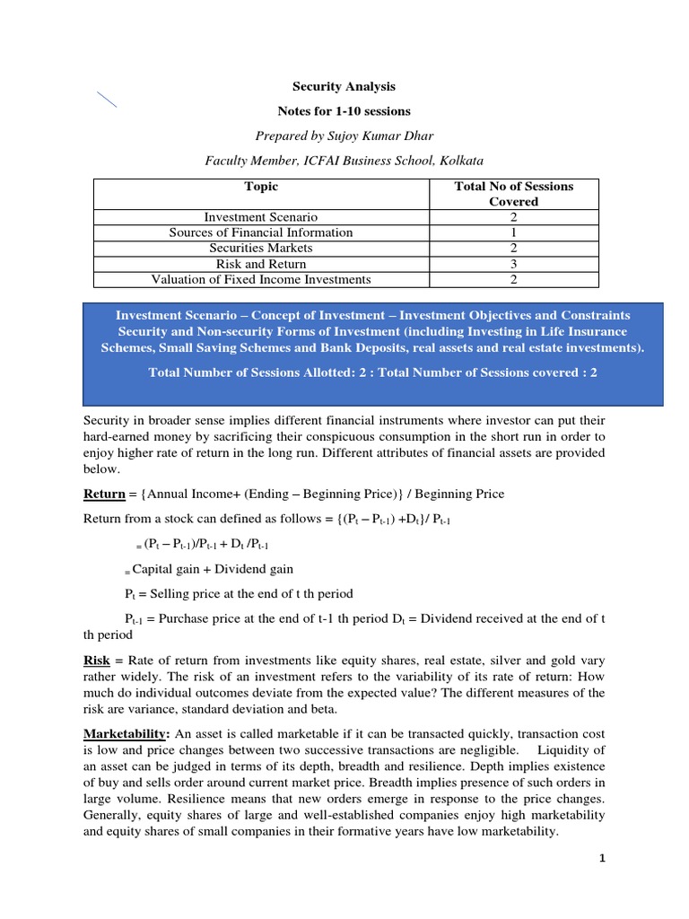 Security Analysis Session 1 - 10 | PDF | Bonds (Finance) | Stocks