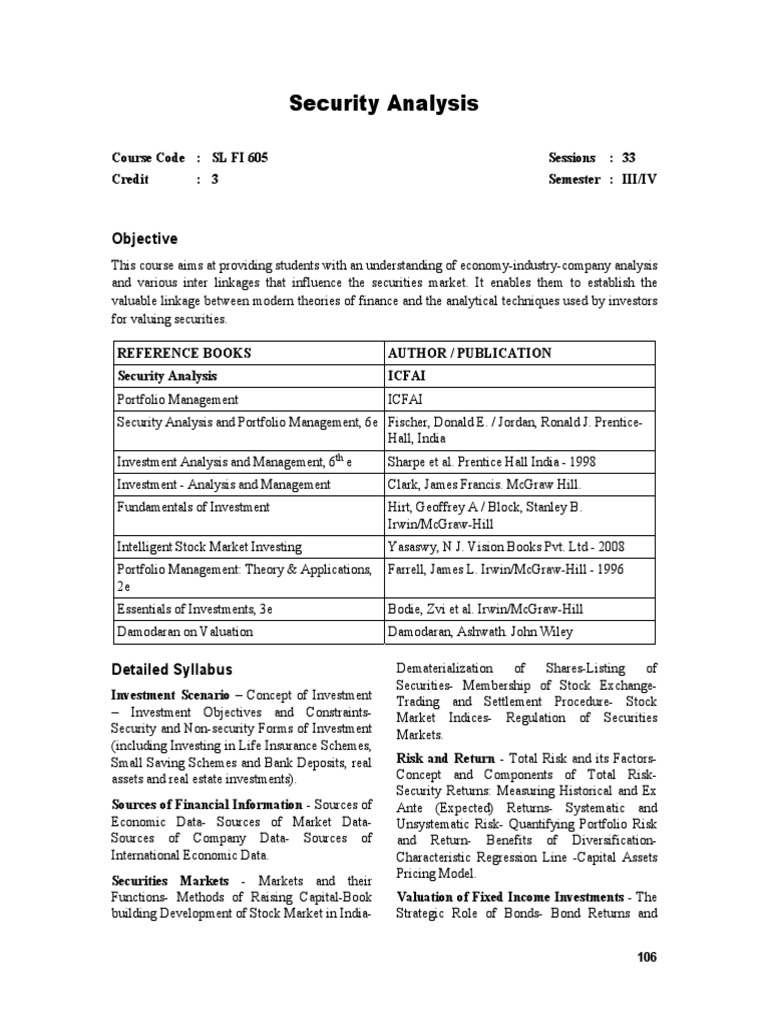 Security Analysis Course Overview | PDF | Valuation (Finance) | Investing