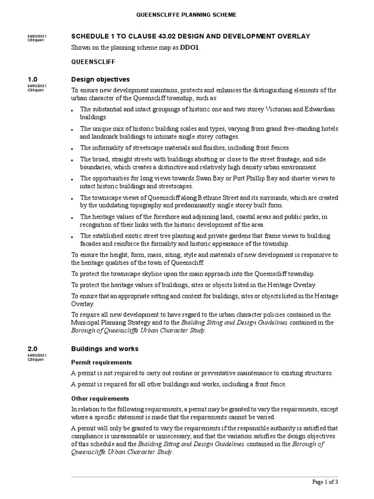 Queenscliffe Planning Scheme Design and Development Overlay PDF Fence