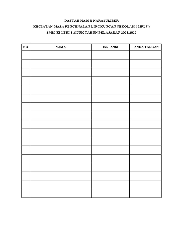 Daftar Hadir Narasumber | PDF