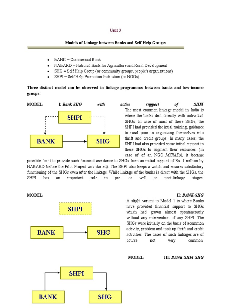 SHG-Bank Linkage Models Explained | PDF | Microfinance | Loans