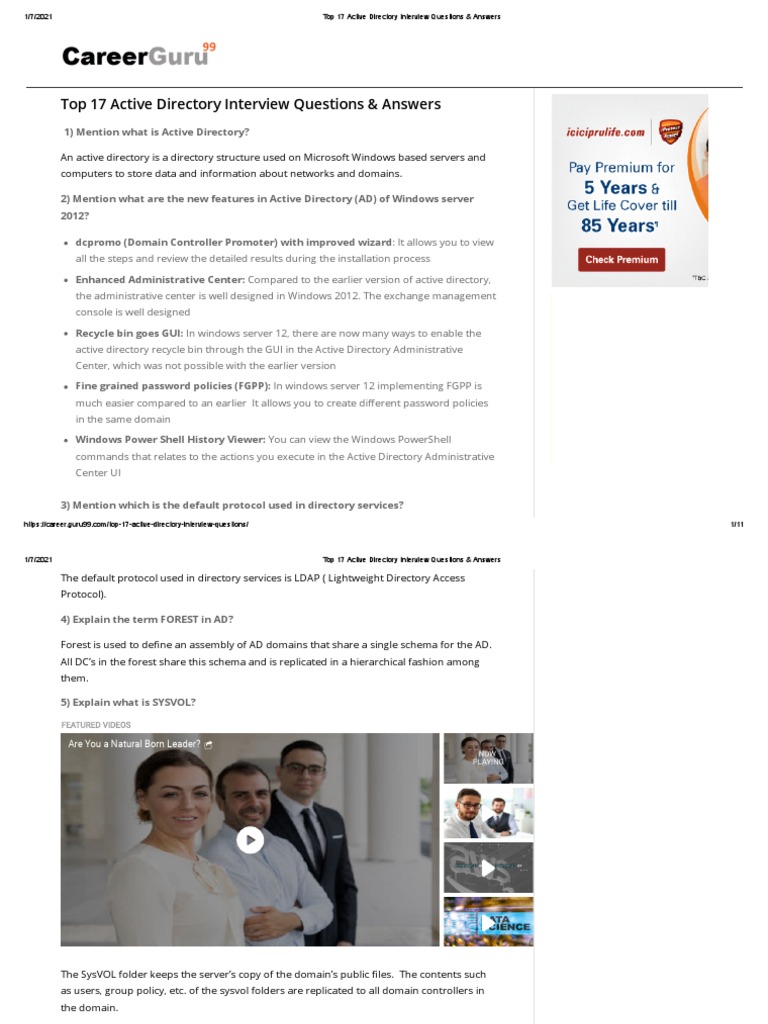 Top 17 Active Directory Interview Questions & Answers | PDF | Active ...