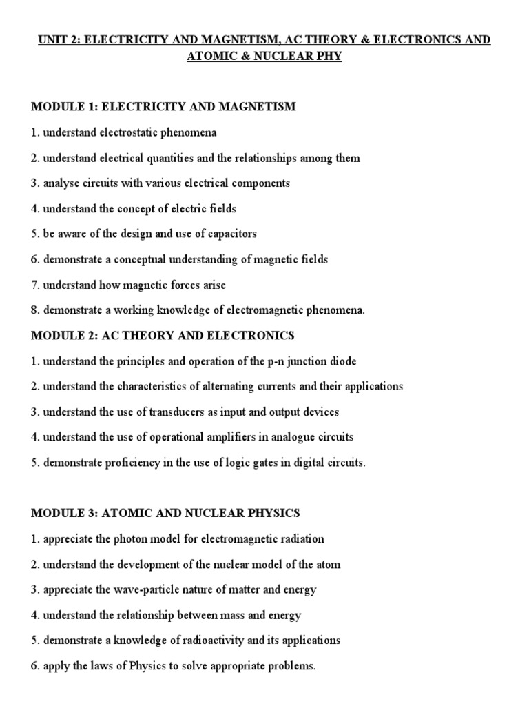 Unit 2 Electricity and Ac Theory & Electronics and Atomic