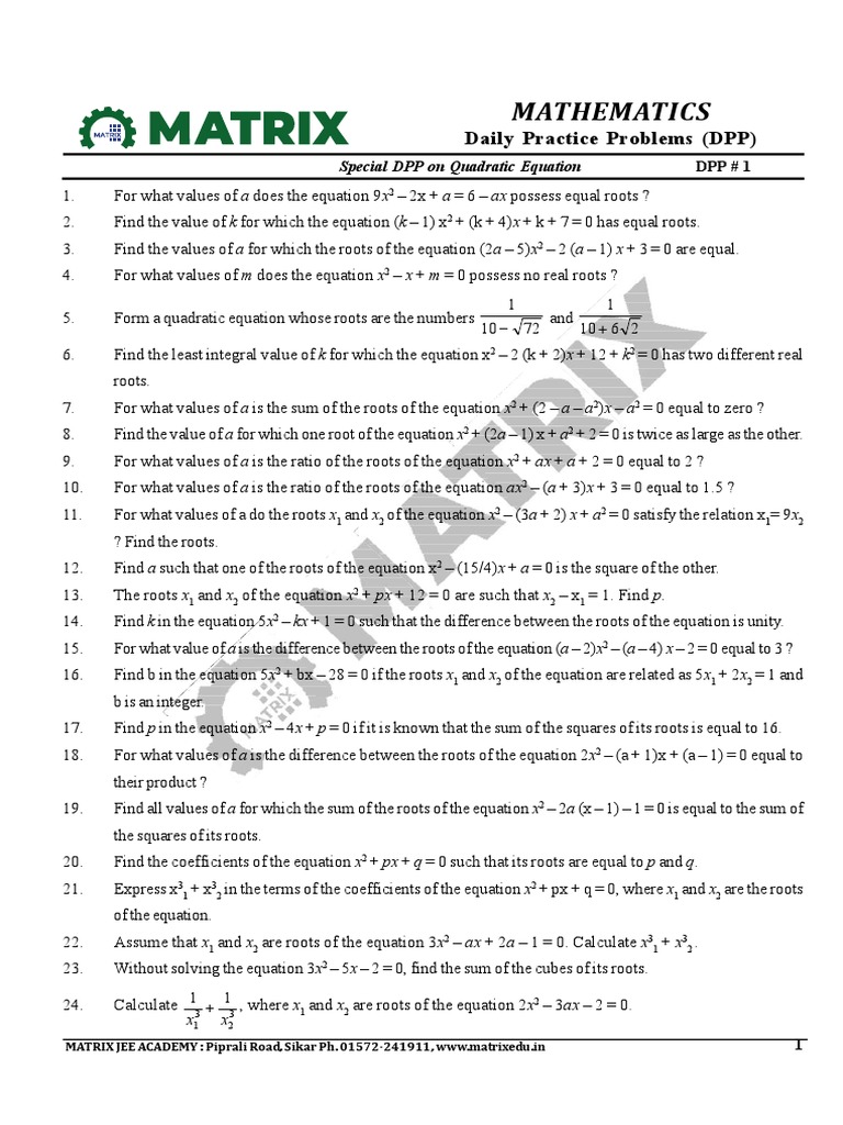 Mathematics: Daily Practice Problems (DPP) | PDF | Equations ...