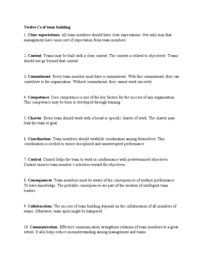 Twelve Cs of Team Building | PDF | Self-Improvement