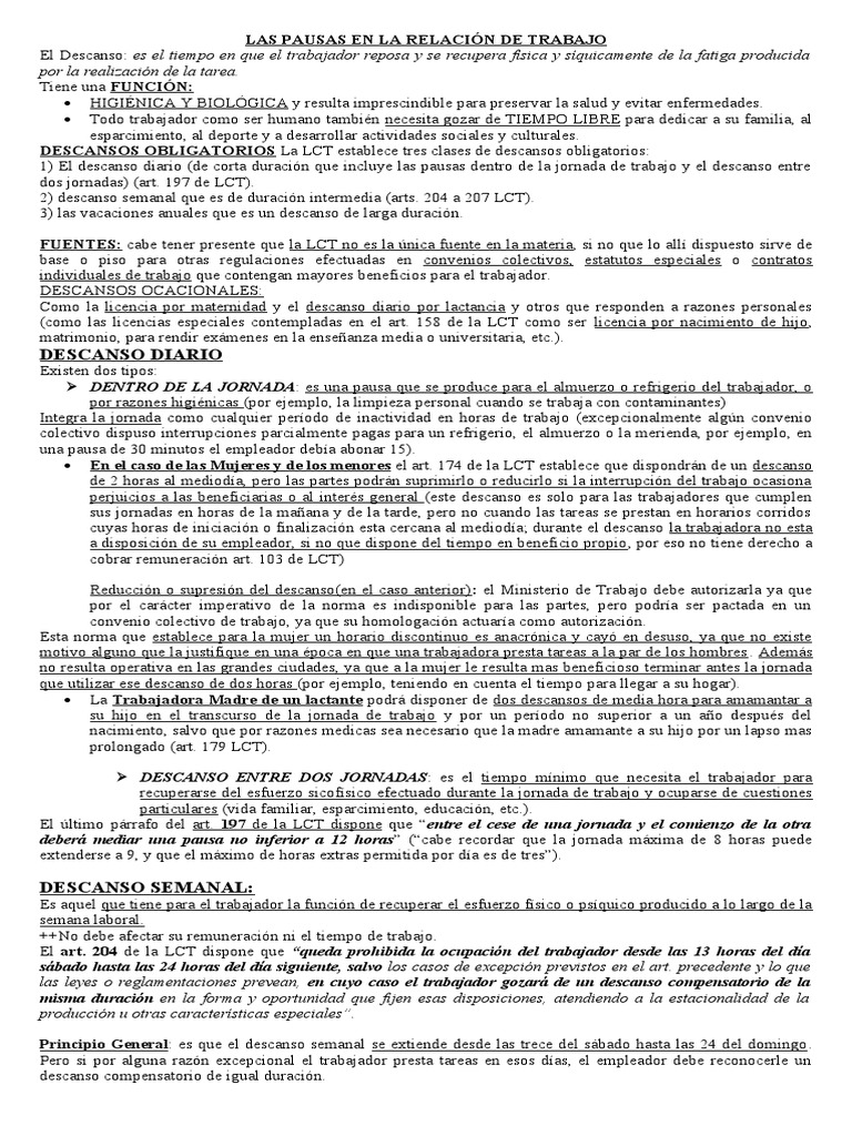 Descansos Y Feriados Pdf Salario Tiempo De Trabajo