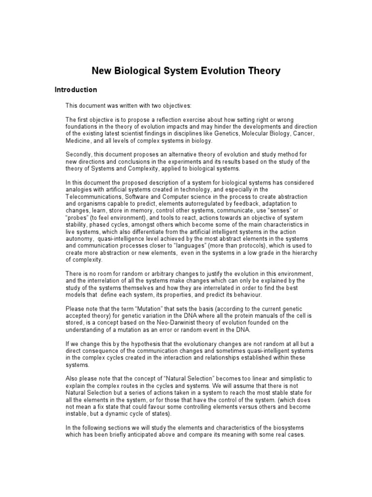 New Biological System Evolution Theory | PDF | System | Mutation