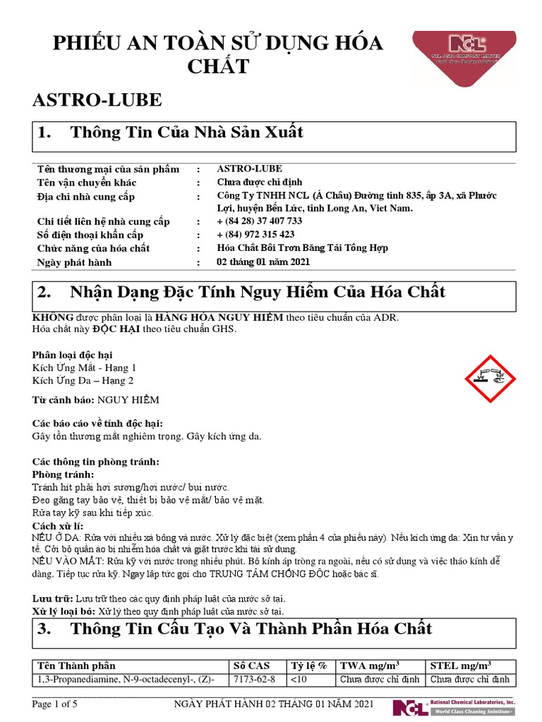ASTROLUBE Safety Data Sheet (SDS) 2021 VIE PDF