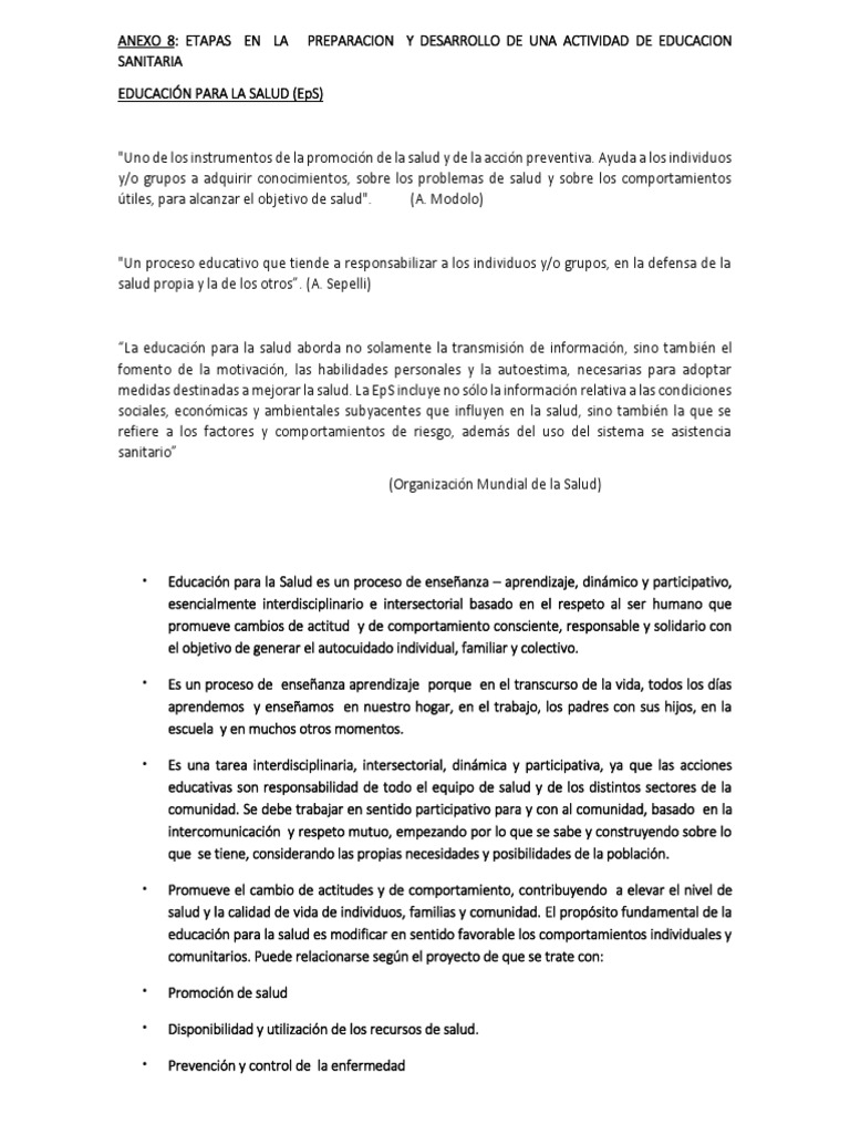 Etapas en Educación para la Salud | PDF | Aprendizaje | Evaluación