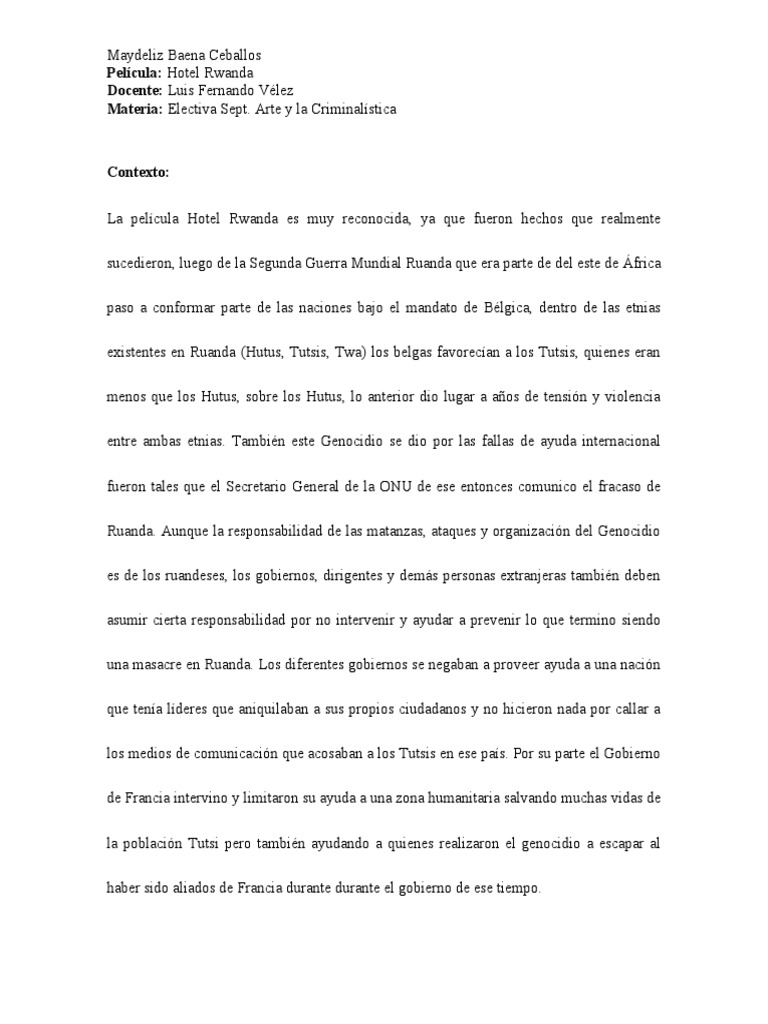 Análisis del Genocidio en Hotel Rwanda | PDF | Tutsi | Ruanda