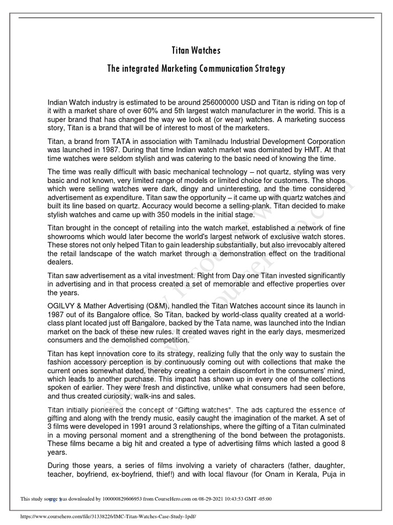 This Study Resource Was Titan Watches The Integrated Marketing