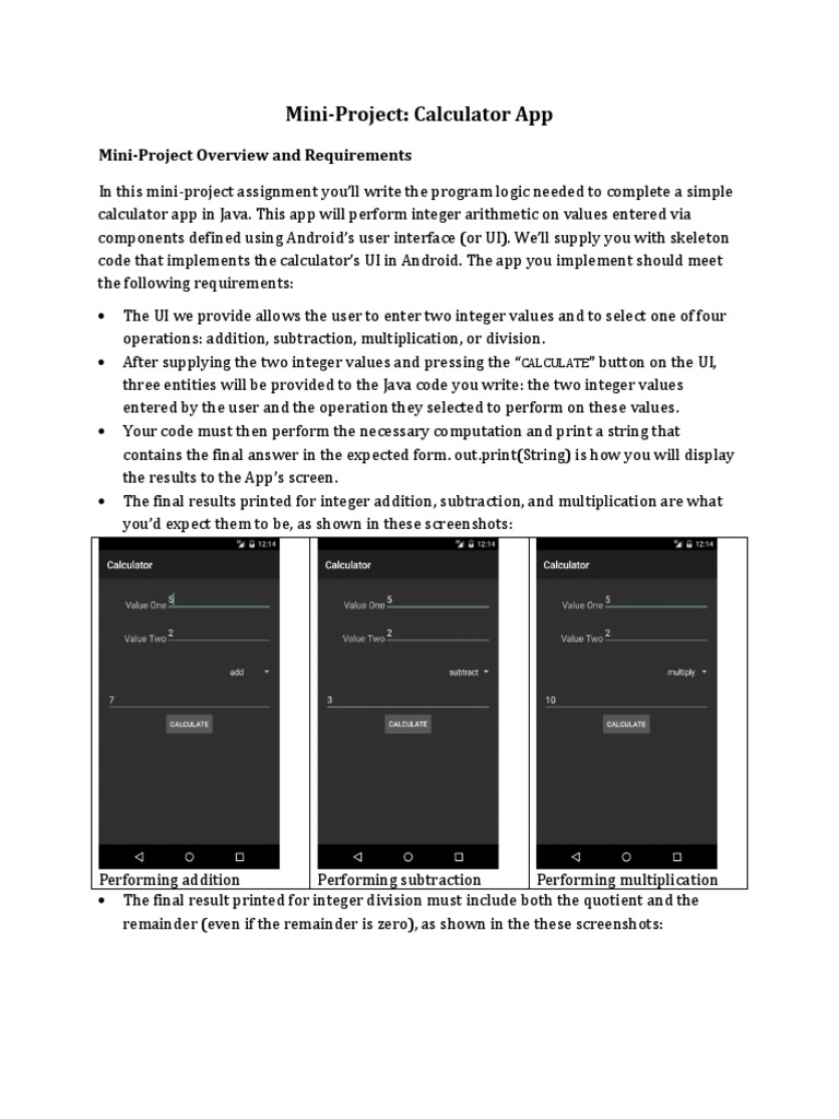 Java Calculator App Mini-Project Guide | PDF | Method (Computer ...