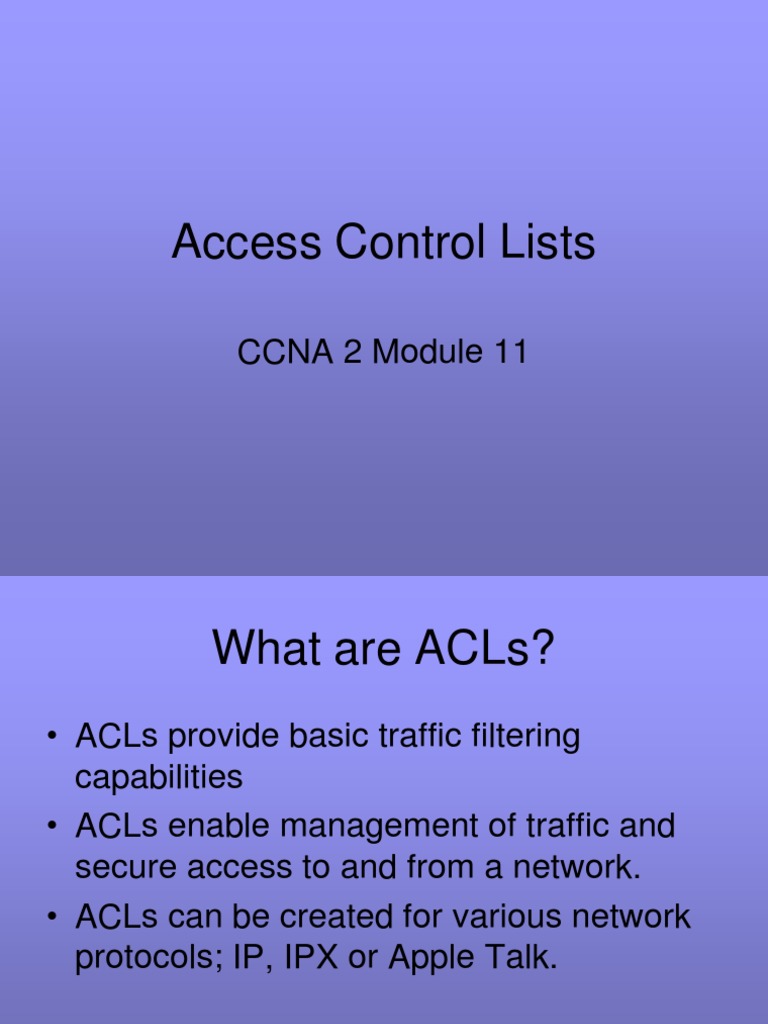 Access Control Lists CCNA 2 Module 11 PDF Router Ip