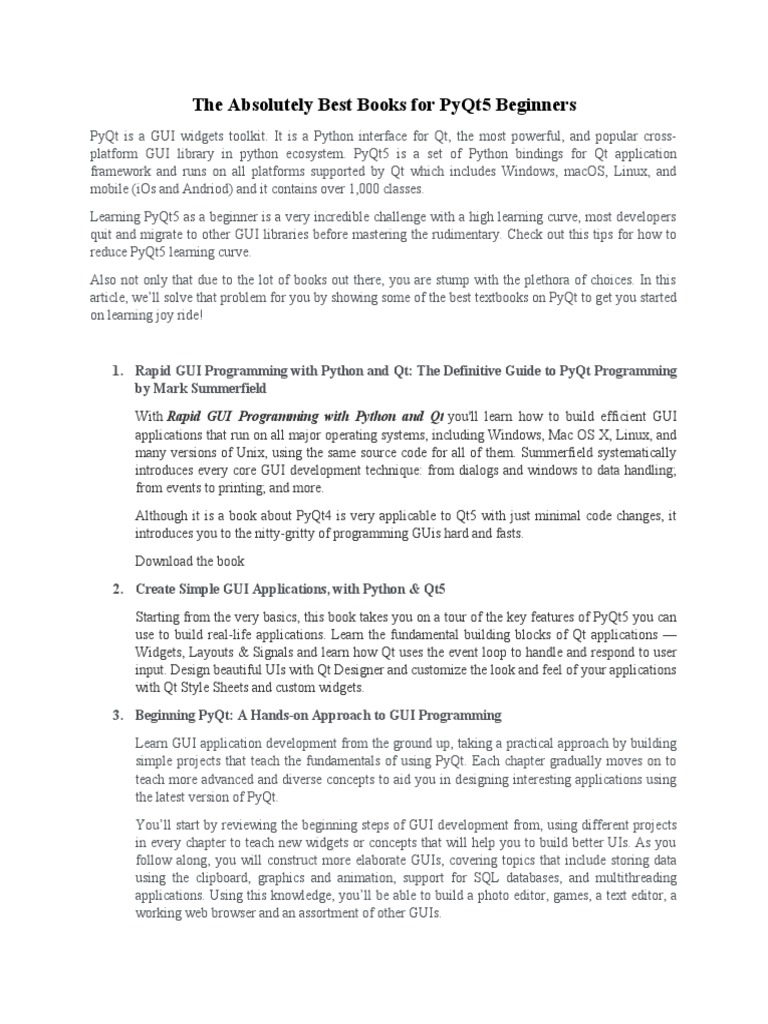 The Best PyQt5 Books for Beginners to Master GUI Development and Build ...