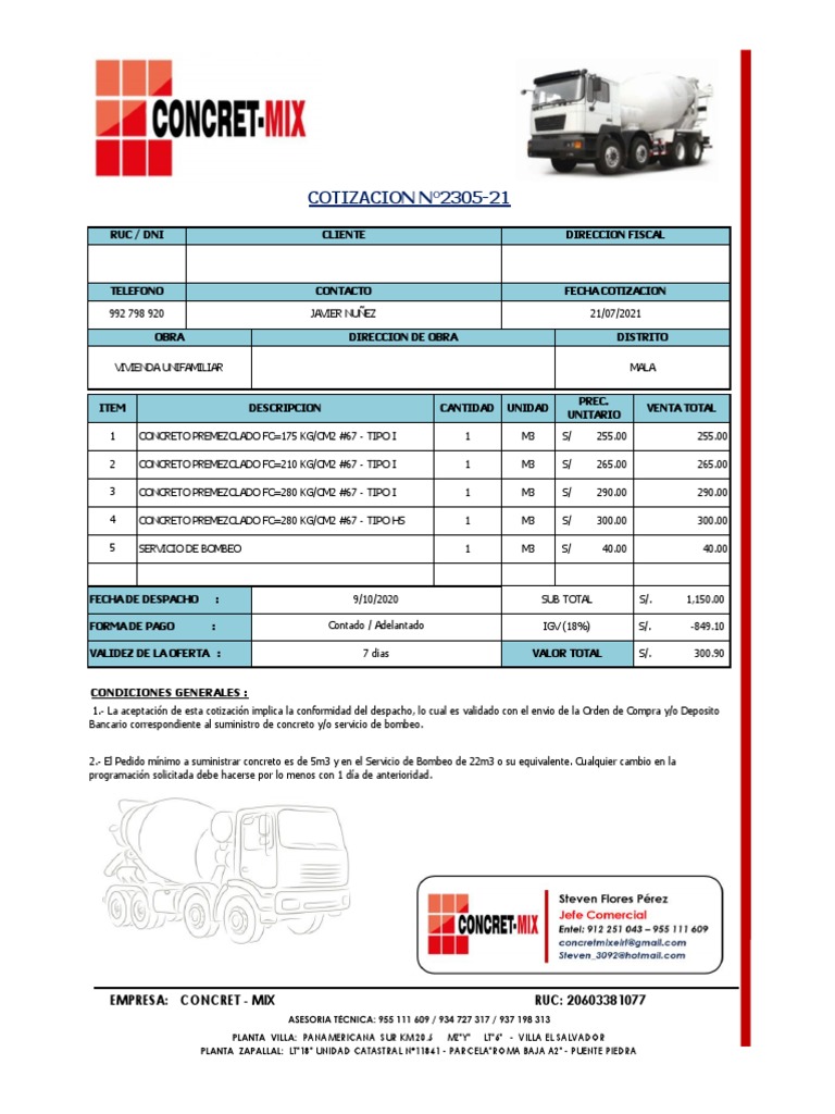 Cotización de Concreto | PDF