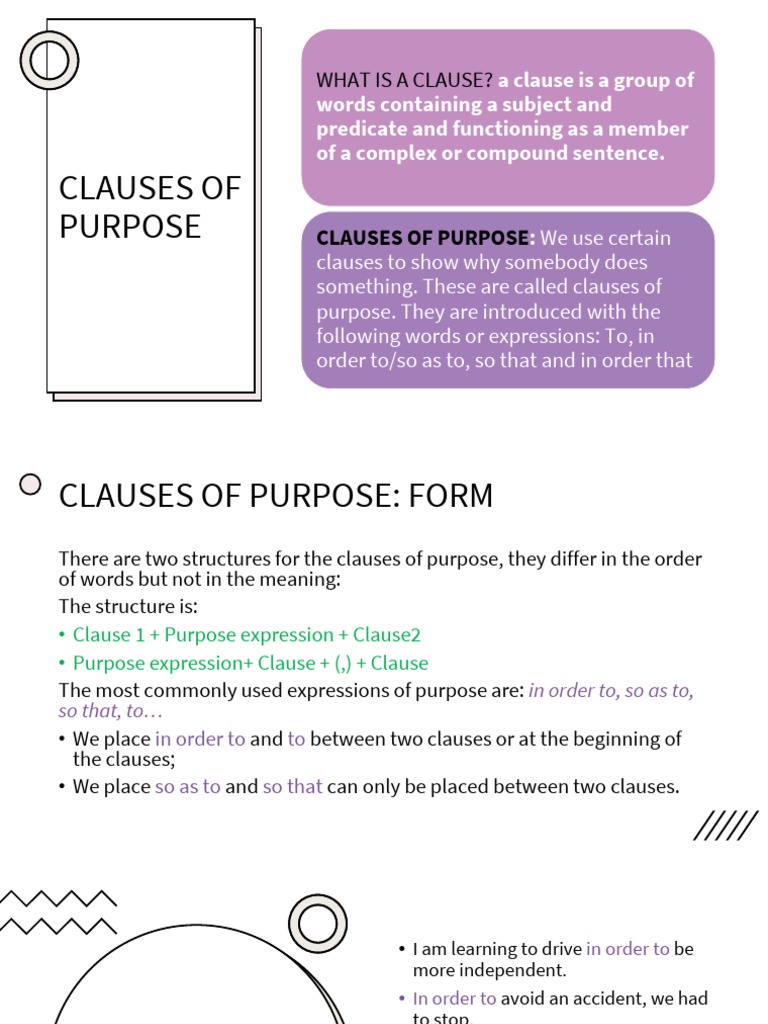 Clauses of Purpose What Is A Clause? PDF Clause Sentence