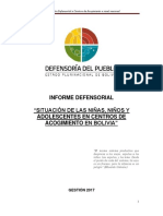 Informe Defensorial Situacion de Las Ninas Ninos y Adolescentes en Centros de Acogimiento en Bolivia