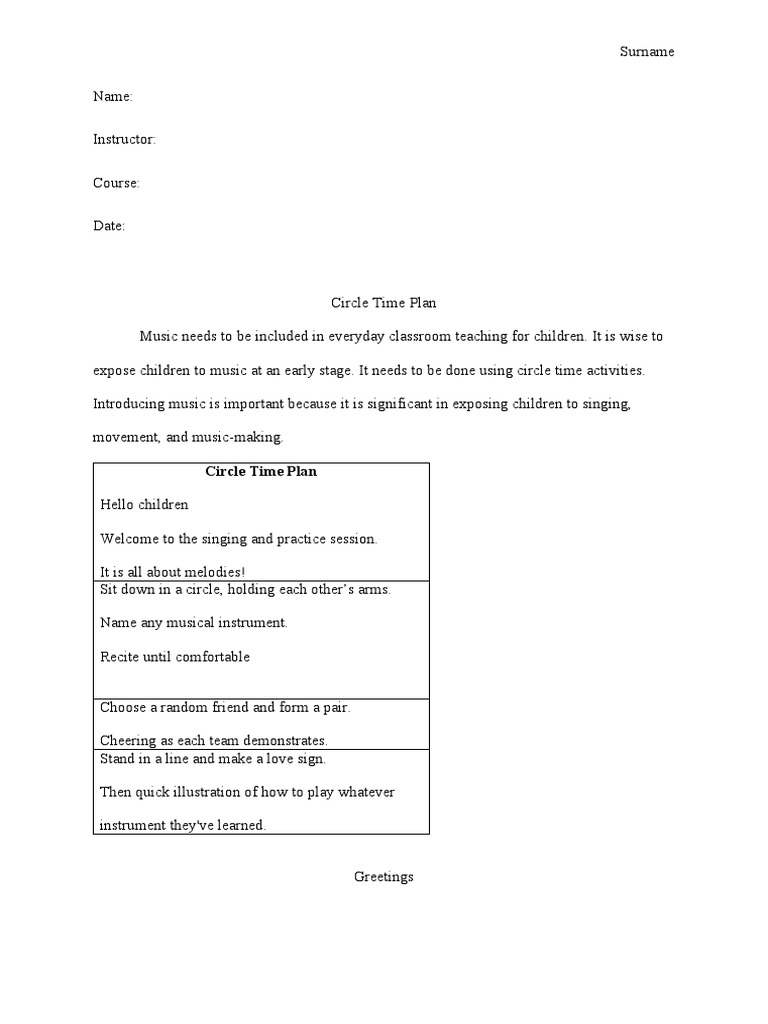Circle Time Activity PDF Behavior Modification Learning
