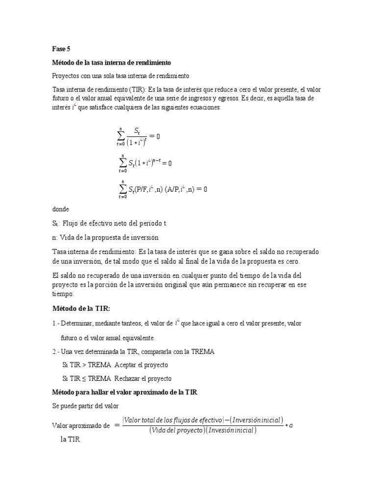 Cálculo de TIR y TREMA en Proyectos | PDF | Tasa interna de retorno ...