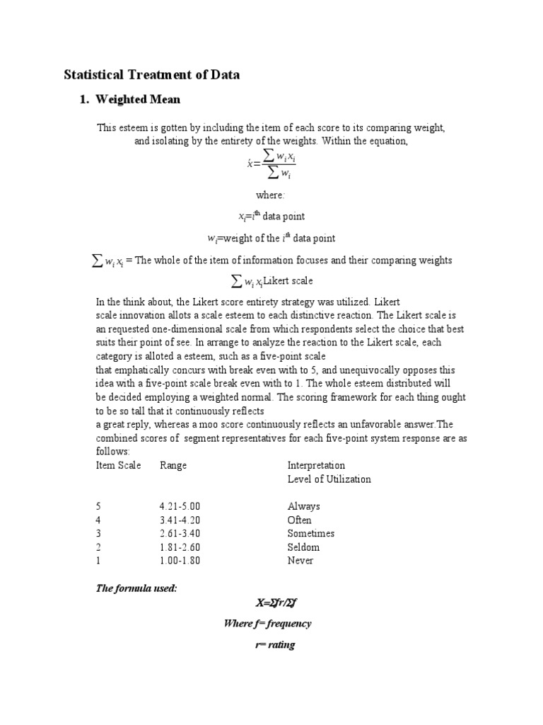 Statistical Treatment of Data: 1. Weighted Mean | PDF | Likert Scale ...
