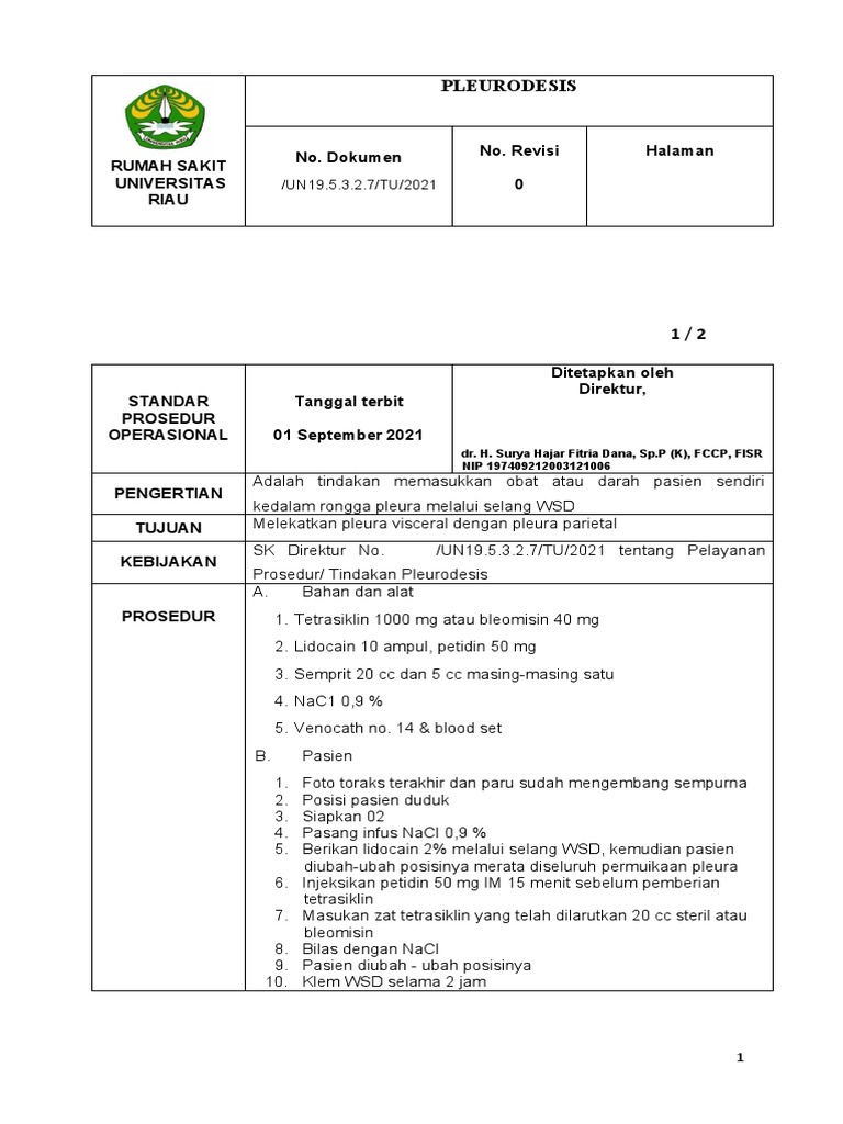 Prosedur Pleurodesis Medis | PDF