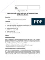 Experiment No. 18 Synchronisation Procedure and Motor Operation of A 3-Phase Synchronous Machine