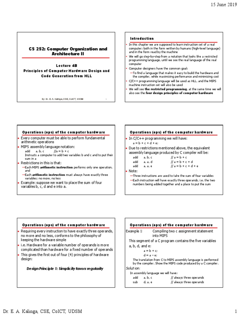 Code Generation from HLL to MIPS | PDF | Assembly Language ...