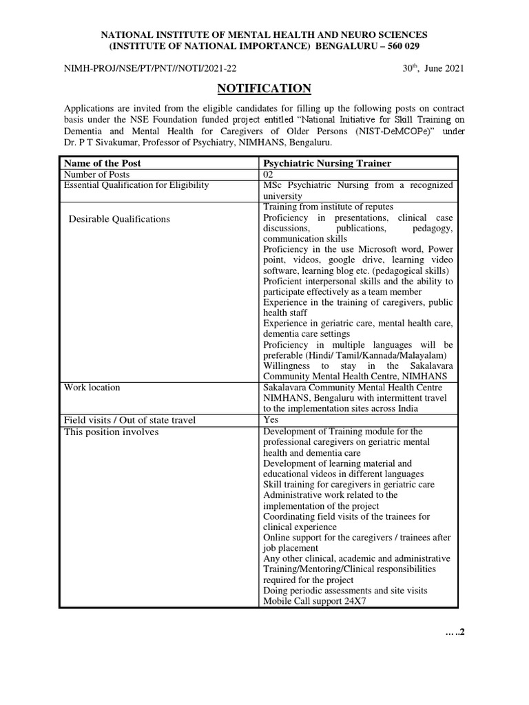 Nursing Trainer Notification | PDF | Nursing | Caregiver