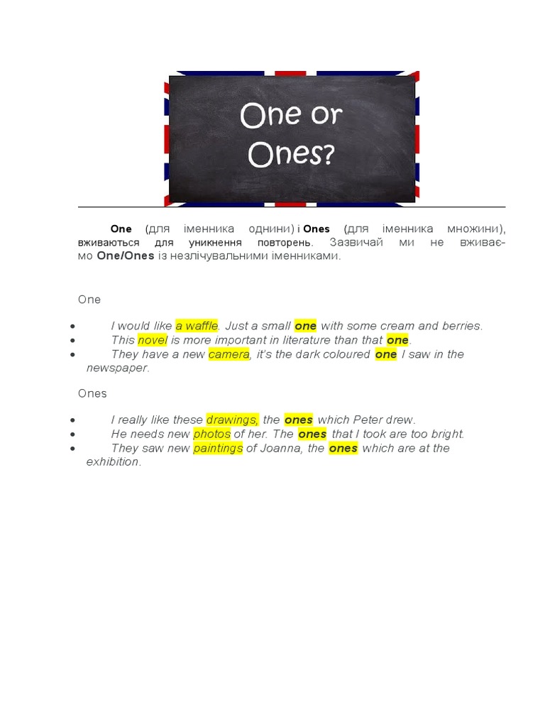 Usage of One and Ones in Grammar | PDF | Language Arts & Discipline ...