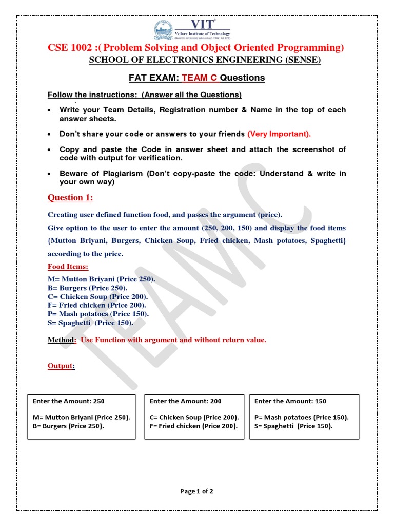 CSE 1002: (Problem Solving and Object Oriented Programming) | PDF ...