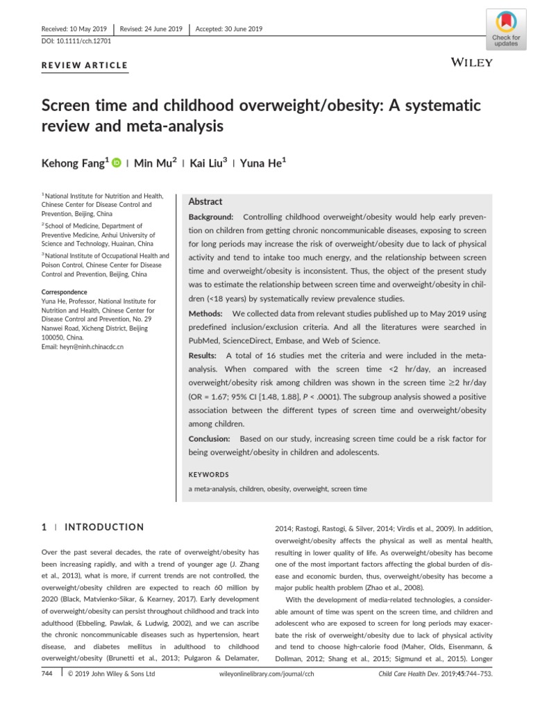 Screen Time and Childhood Overweightobesity A Systematic | PDF | Body ...