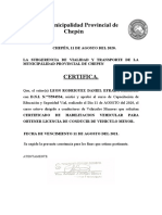 Certificado de capacitación vial Chepén